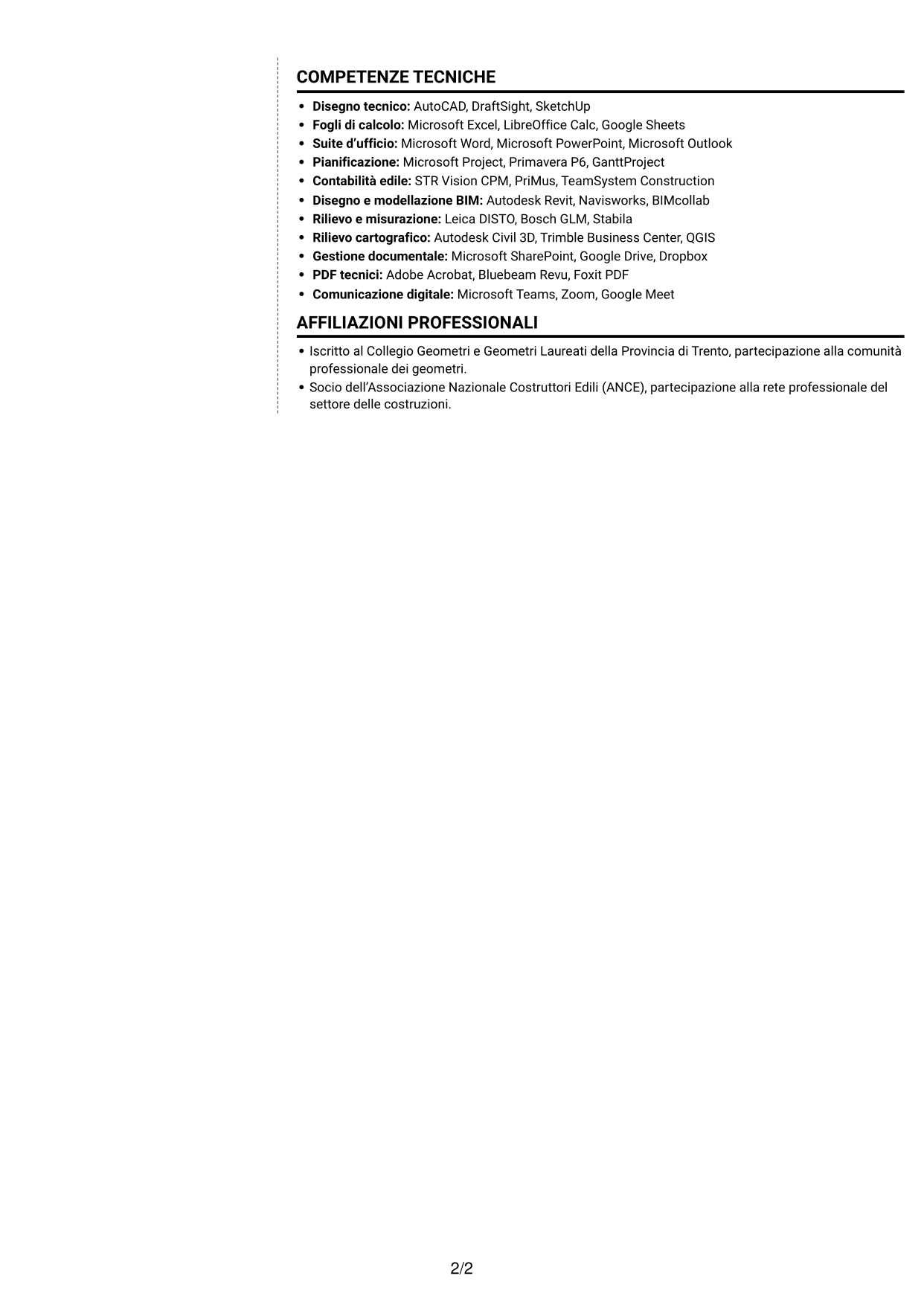 CV Moderno (formato a due colonne con foto a sinistra e separatore): Capo cantiere - Edilizia civile e industriale, pagina 2