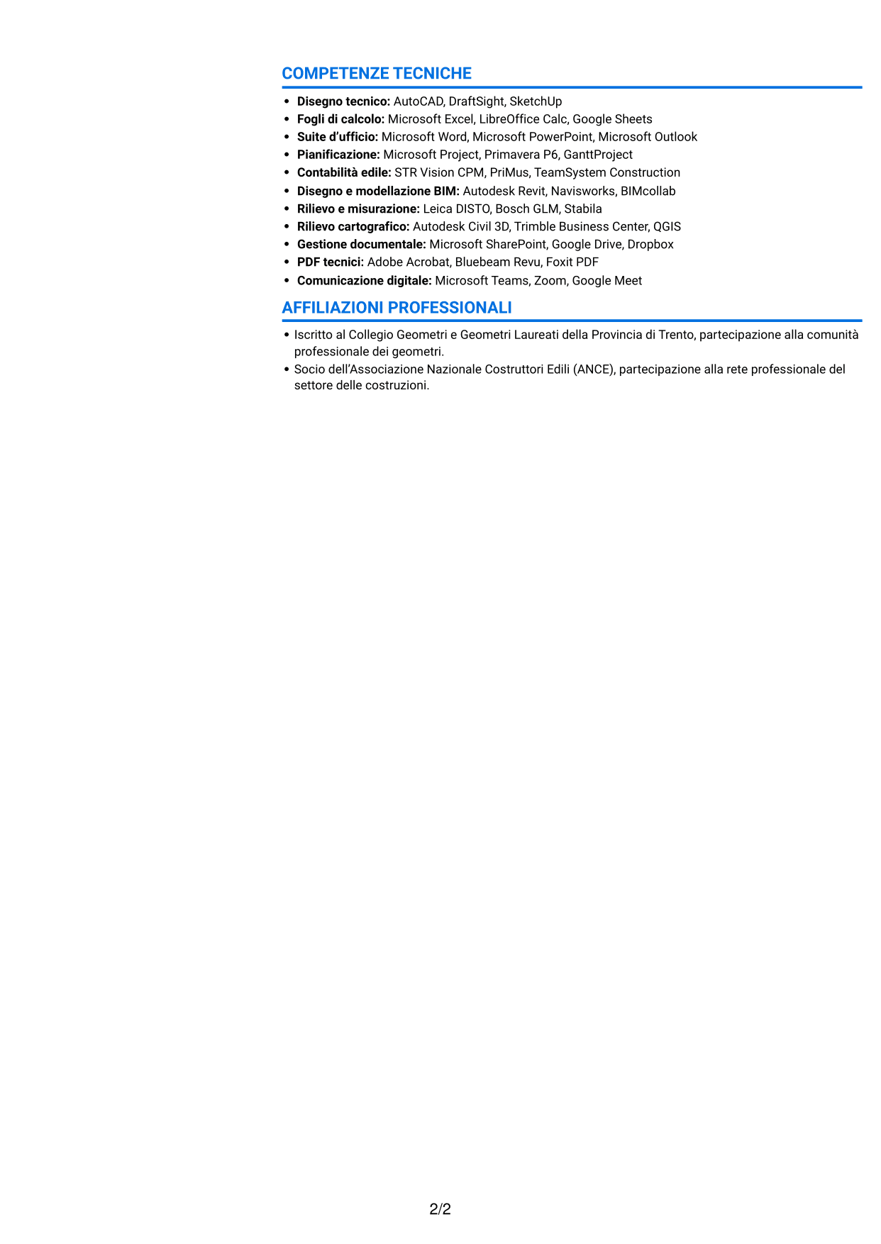 CV Audace (formato a due colonne con accenti colorati e foto): Capo cantiere - Edilizia civile e industriale, pagina 2