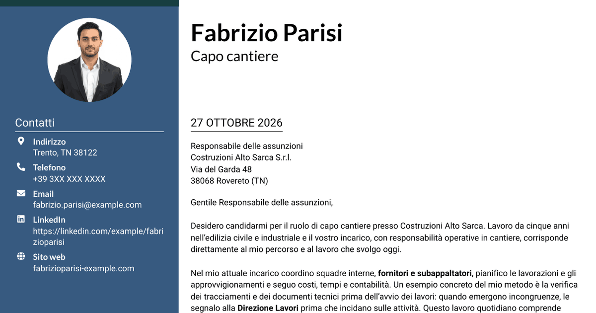 7 modelli di lettera di presentazione per Capo cantiere - Edilizia civile e industriale, con esempi