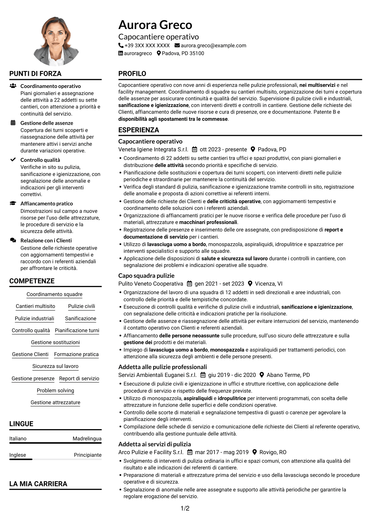 Esempio di curriculum — pagina 1