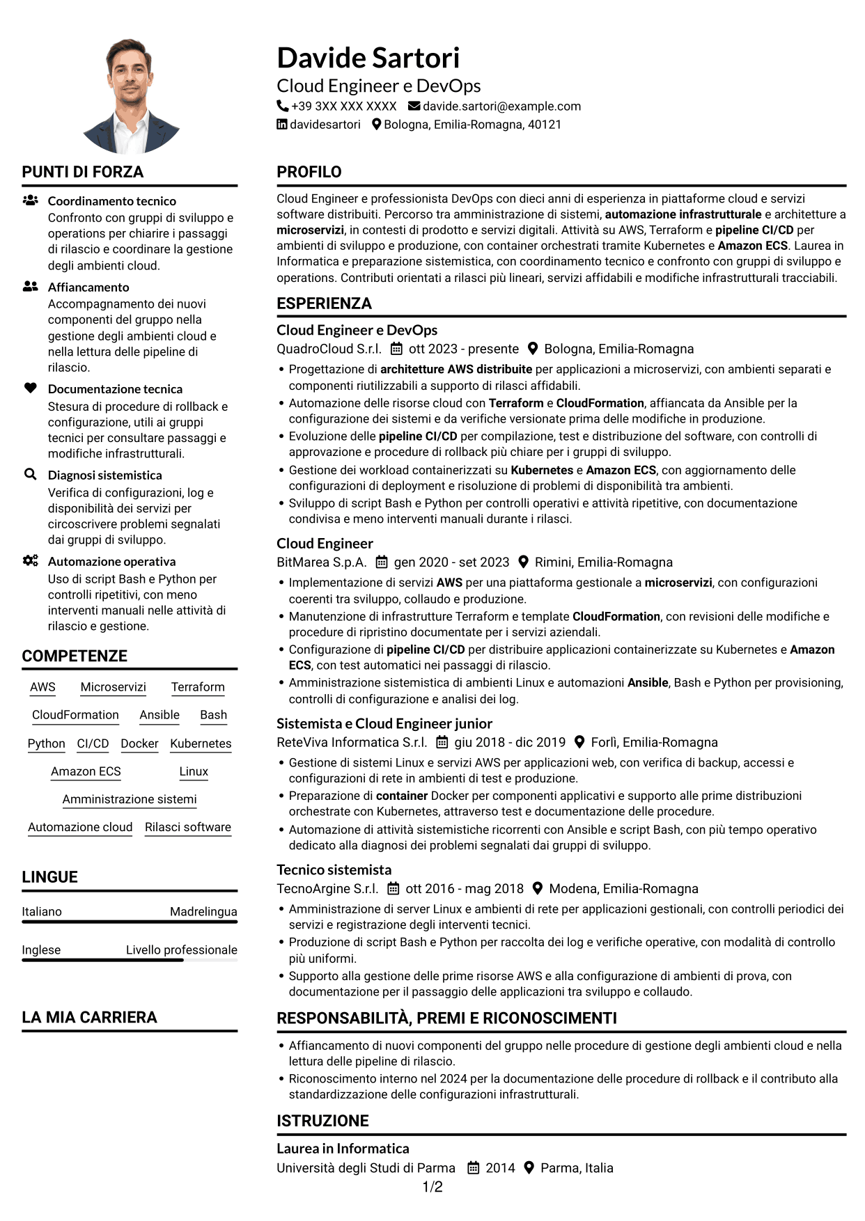 Esempio di curriculum — pagina 1