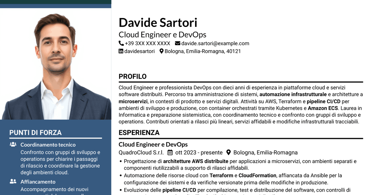 7 modelli di CV per Cloud Engineer e DevOps - AWS e Kubernetes, con esempi
