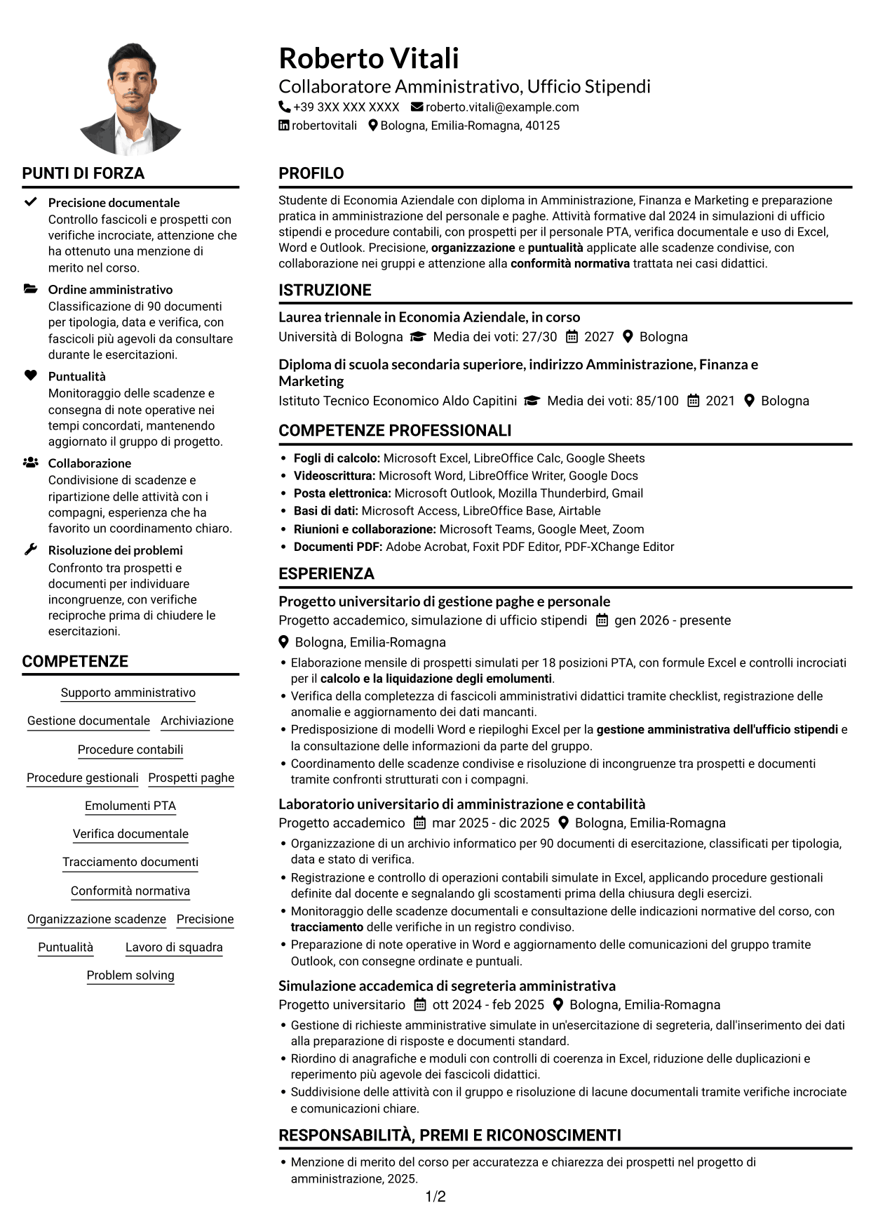 Esempio di curriculum — pagina 1