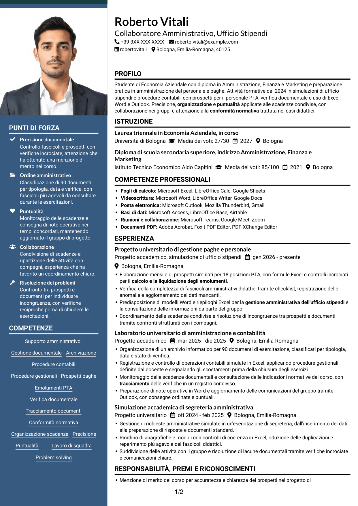 CV Signature (formato con colonna laterale colorata e foto grande): Collaboratore Amministrativo - Ufficio Stipendi, pagina 1