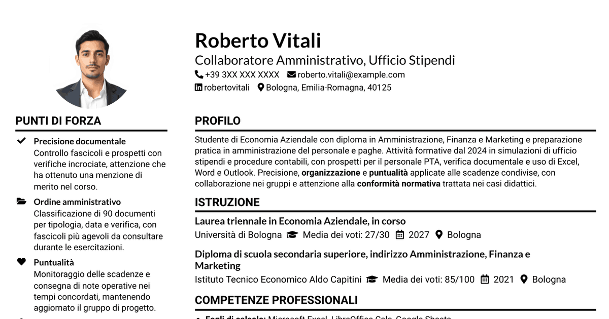 7 modelli di CV per Collaboratore Amministrativo - Ufficio Stipendi, con esempi