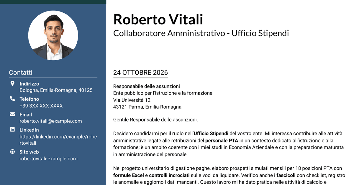7 modelli di lettera di presentazione per Collaboratore Amministrativo - Ufficio Stipendi, con esempi