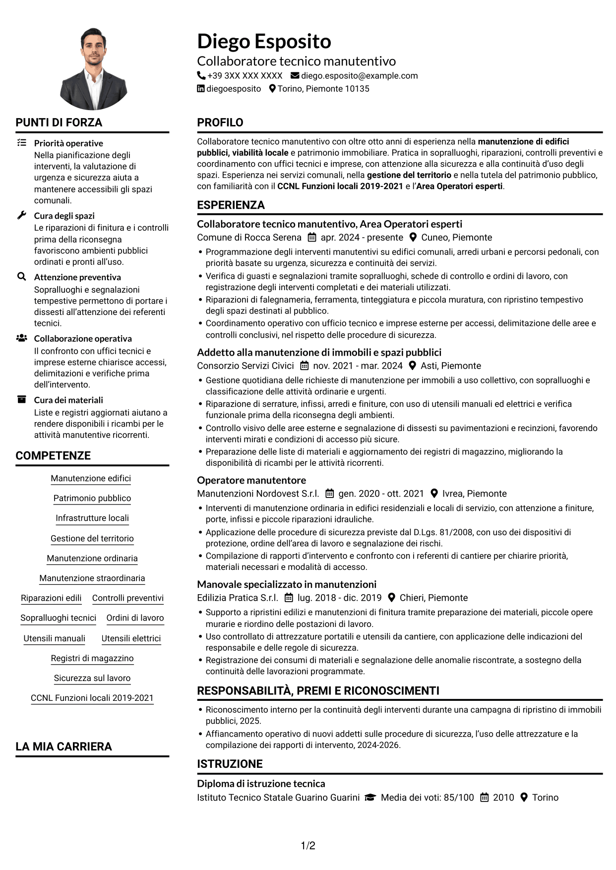Esempio di curriculum — pagina 1