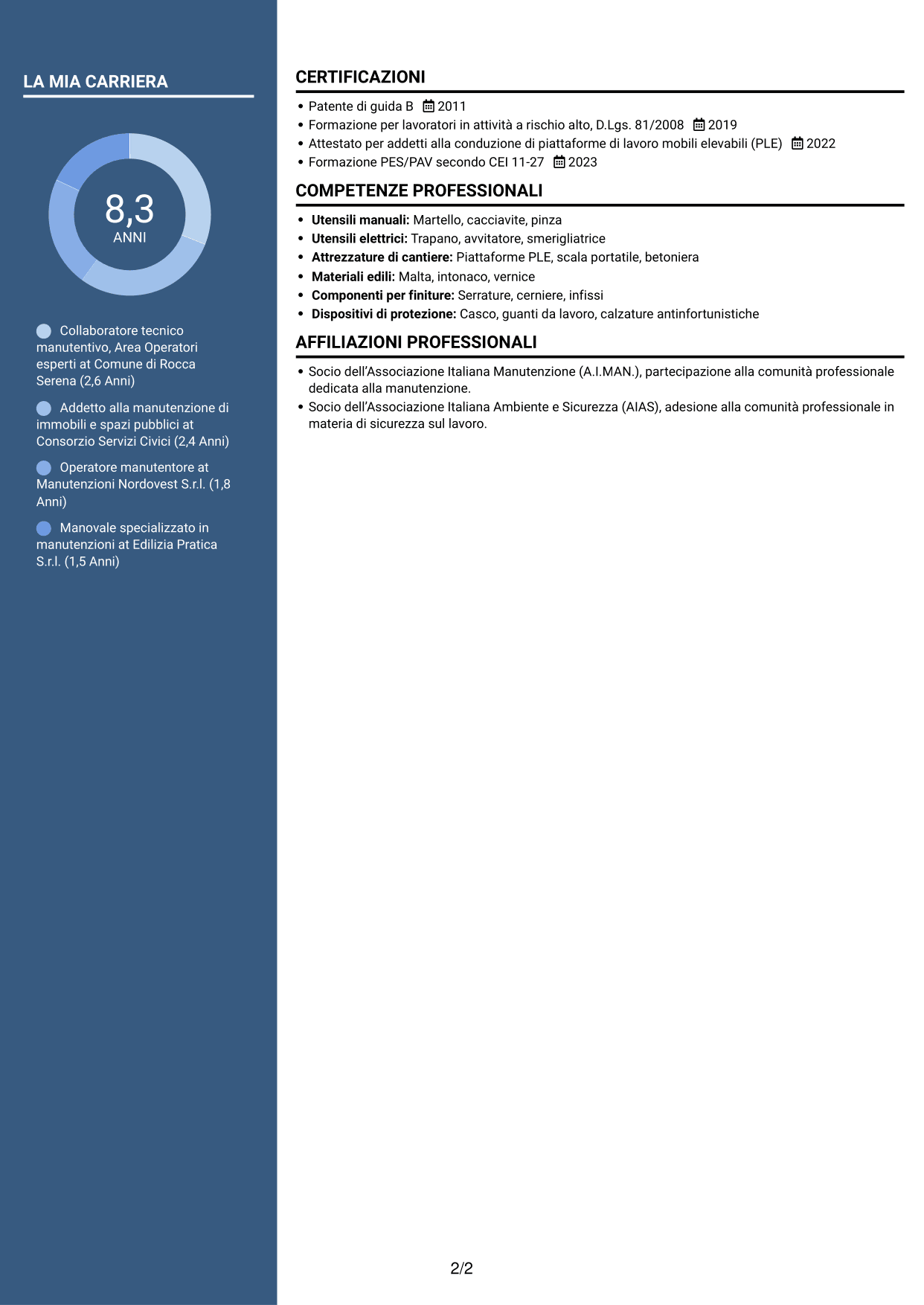 CV Signature (formato con colonna laterale colorata e foto grande): Collaboratore tecnico manutentivo - Infrastrutture e patrimonio, pagina 2