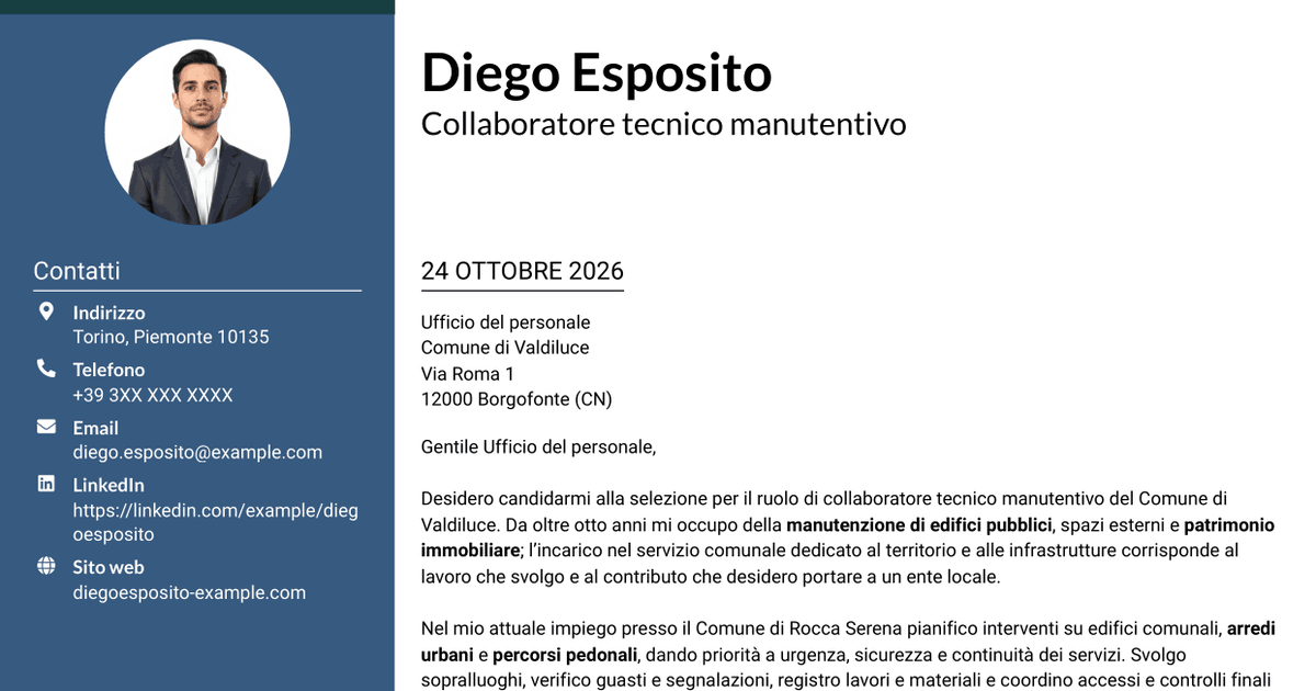 7 modelli di lettera di presentazione per Collaboratore tecnico manutentivo - Infrastrutture e patrimonio, con esempi
