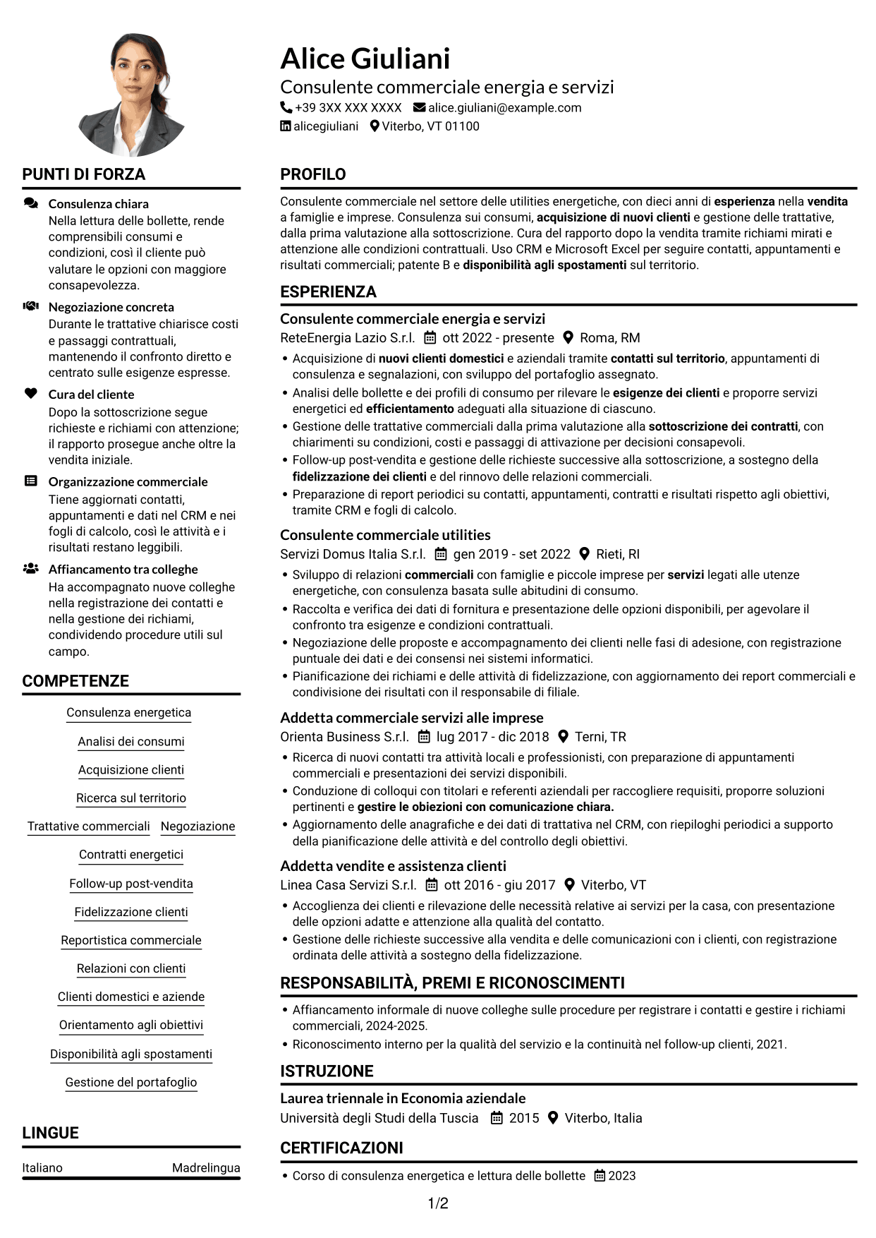 Esempio di curriculum — pagina 1