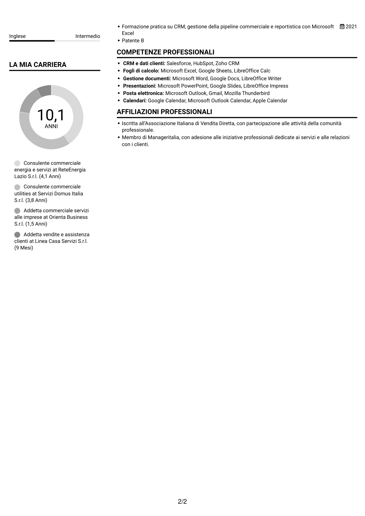 CV Compatto (formato sobrio a due colonne con foto): Commerciale per soluzioni energetiche, pagina 2