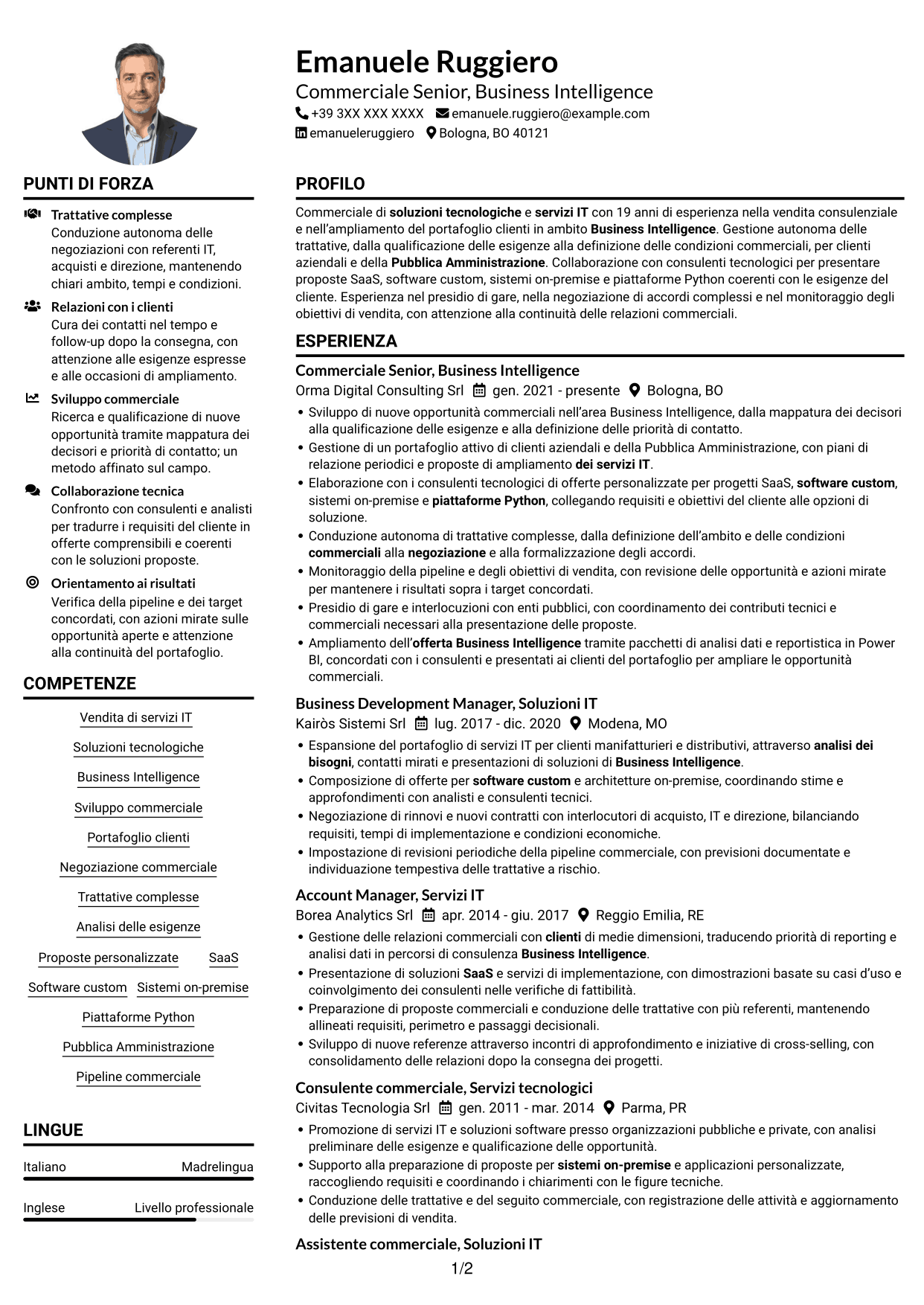 Esempio di curriculum — pagina 1