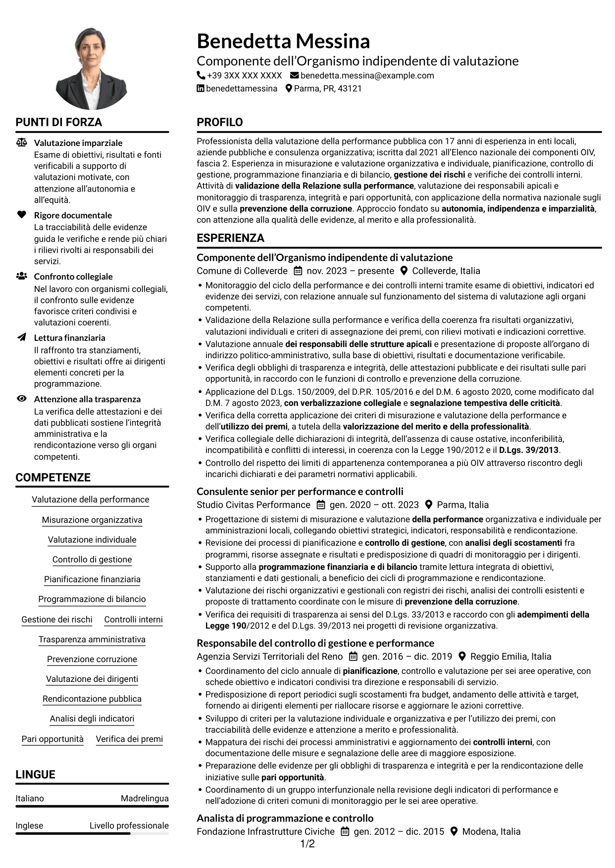 Esempio di curriculum — pagina 1