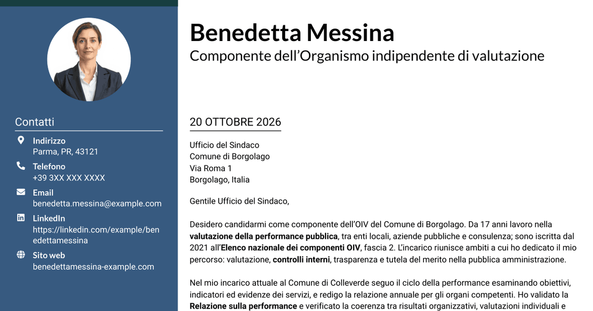 7 modelli di lettera di presentazione per Componente dell’OIV - Valutazione della performance pubblica, con esempi