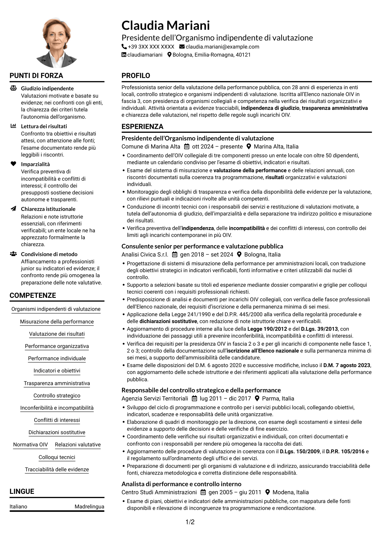 Esempio di curriculum — pagina 1