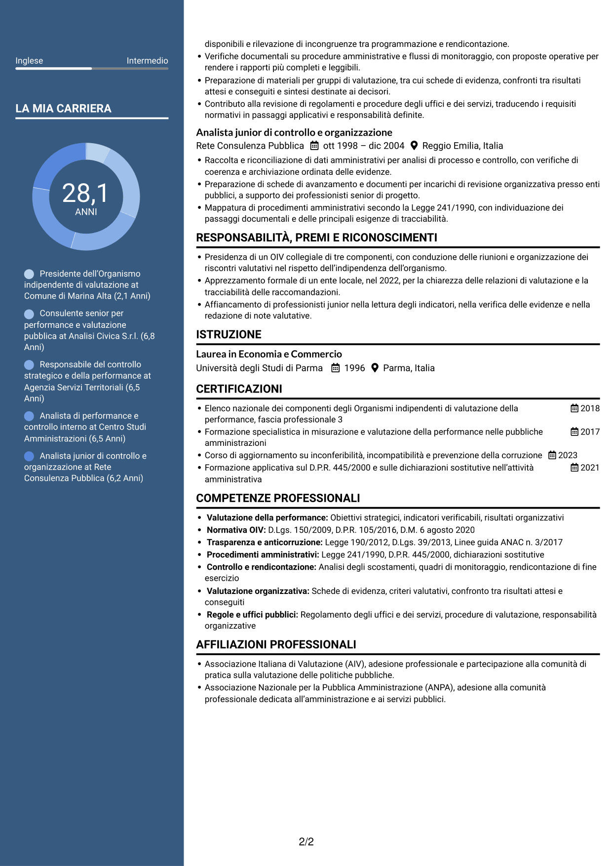 CV Elegante (formato con colonna laterale colorata e foto): Componente dell’Organismo indipendente di valutazione - Performance della pubblica amministrazione, pagina 2