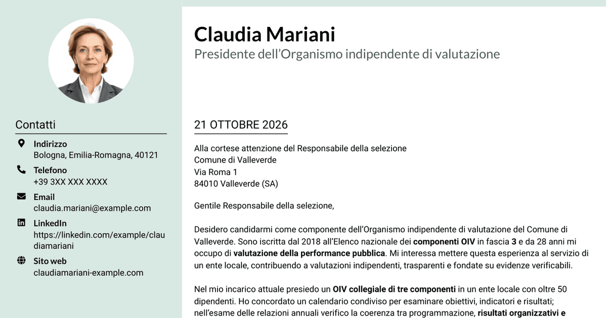 7 modelli di lettera di presentazione per Componente dell’Organismo indipendente di valutazione - Performance della pubblica amministrazione, con esempi