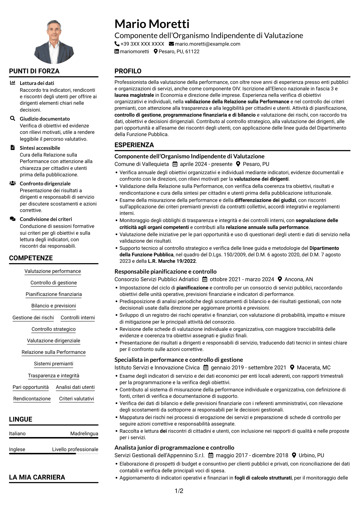 Esempio di curriculum — pagina 1
