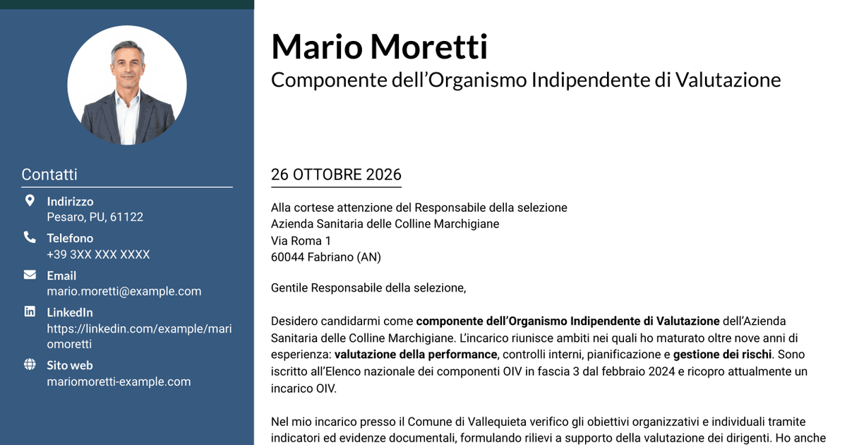 7 modelli di lettera di presentazione per Componente dell’Organismo Indipendente di Valutazione - Performance e controlli interni, con esempi