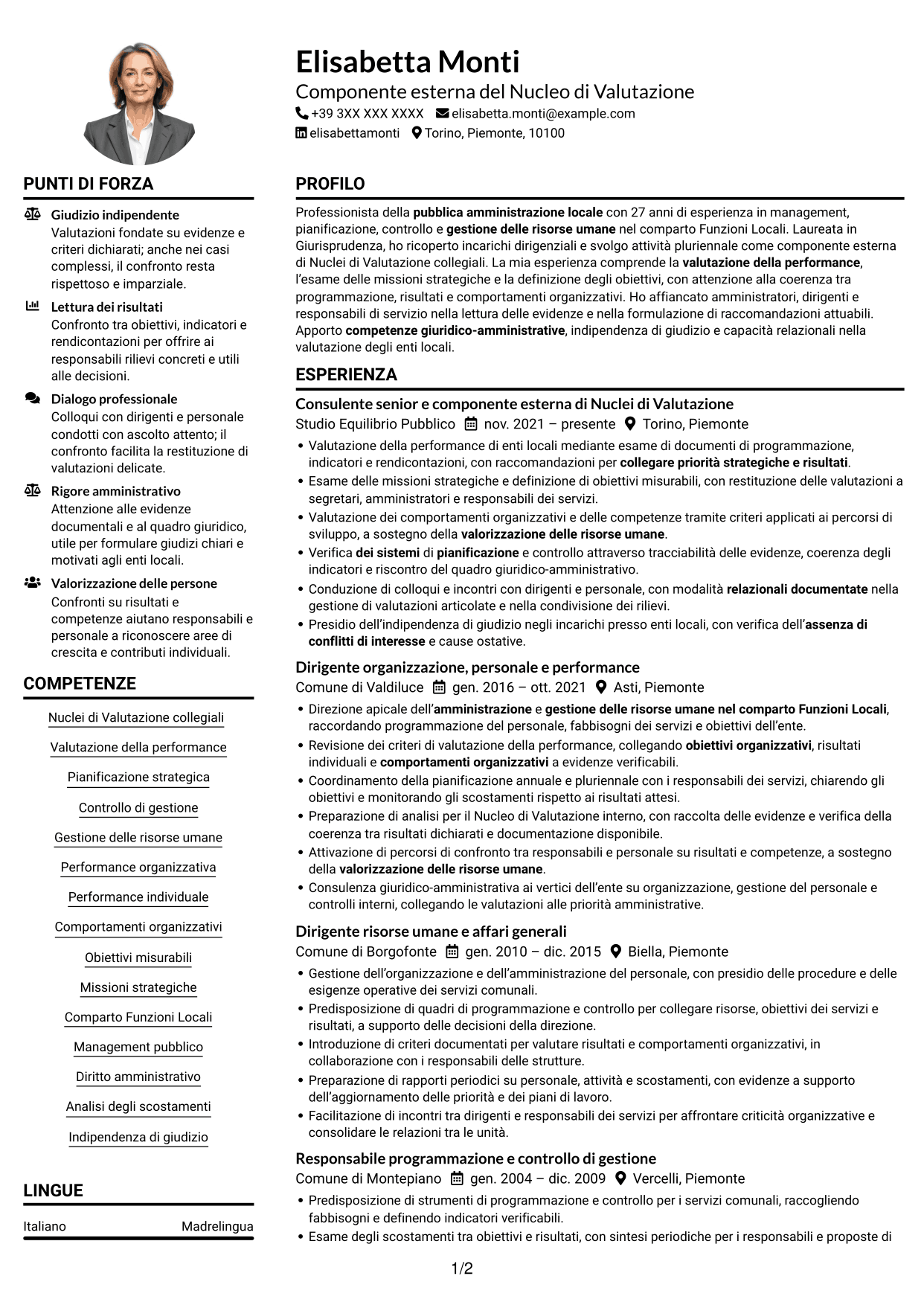 Esempio di curriculum — pagina 1