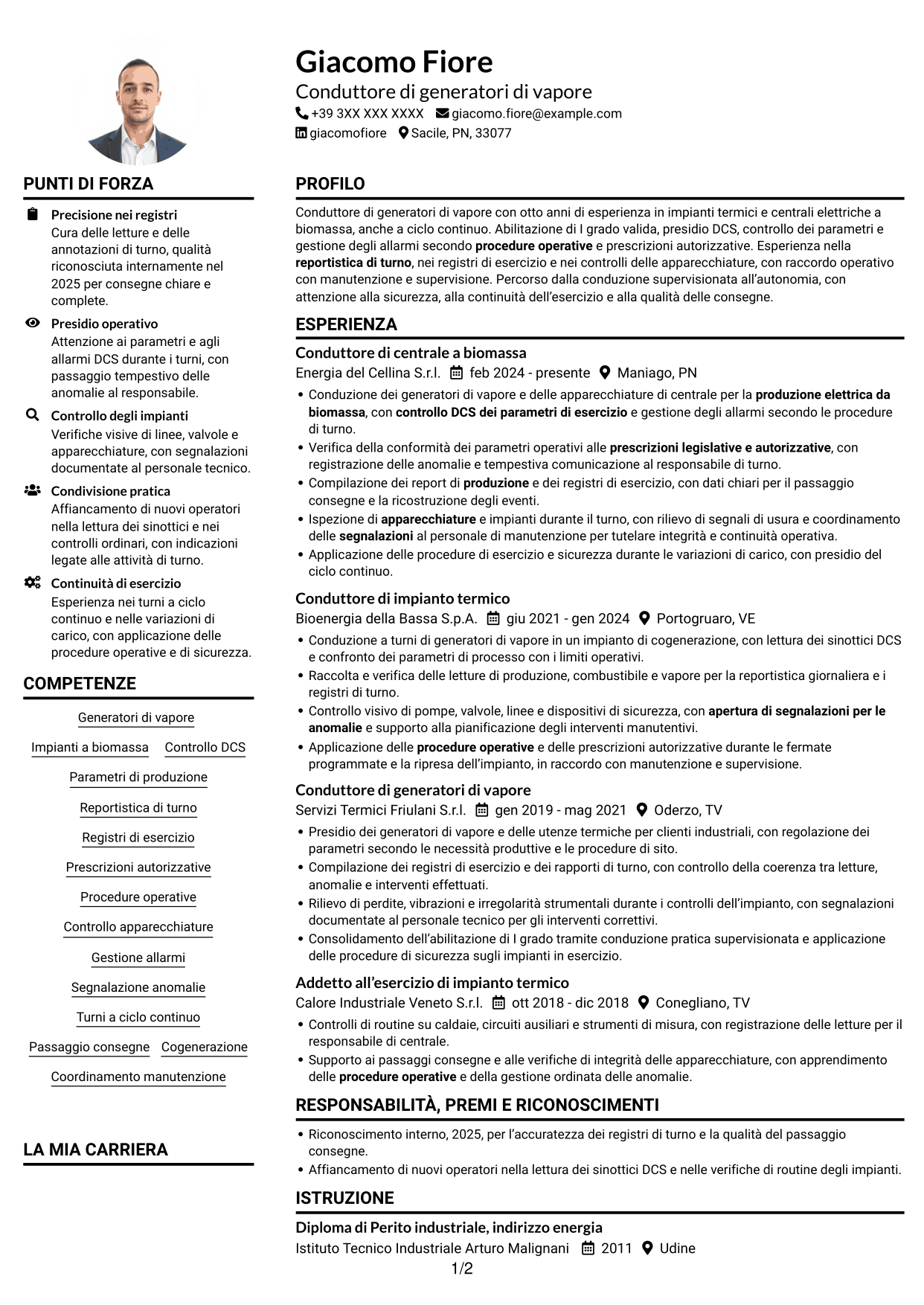 Esempio di curriculum — pagina 1