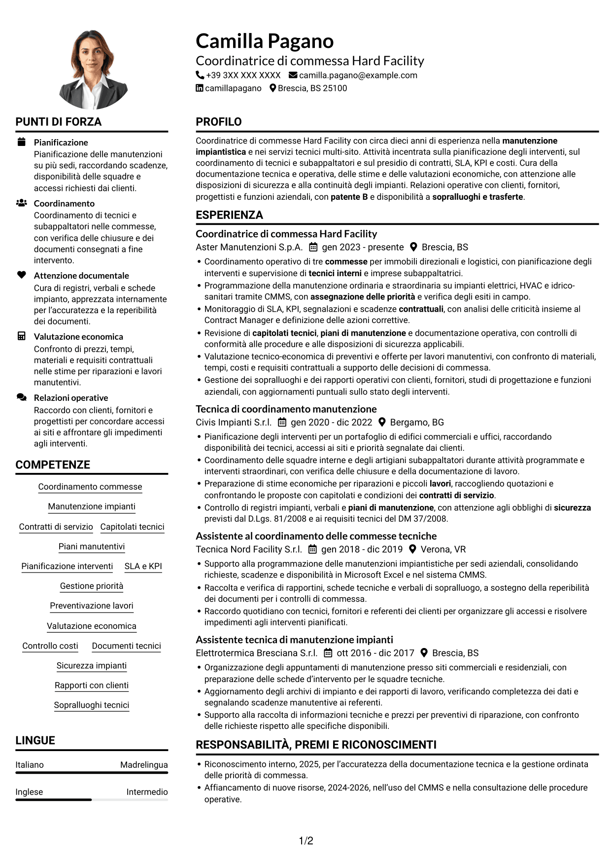 Esempio di curriculum — pagina 1