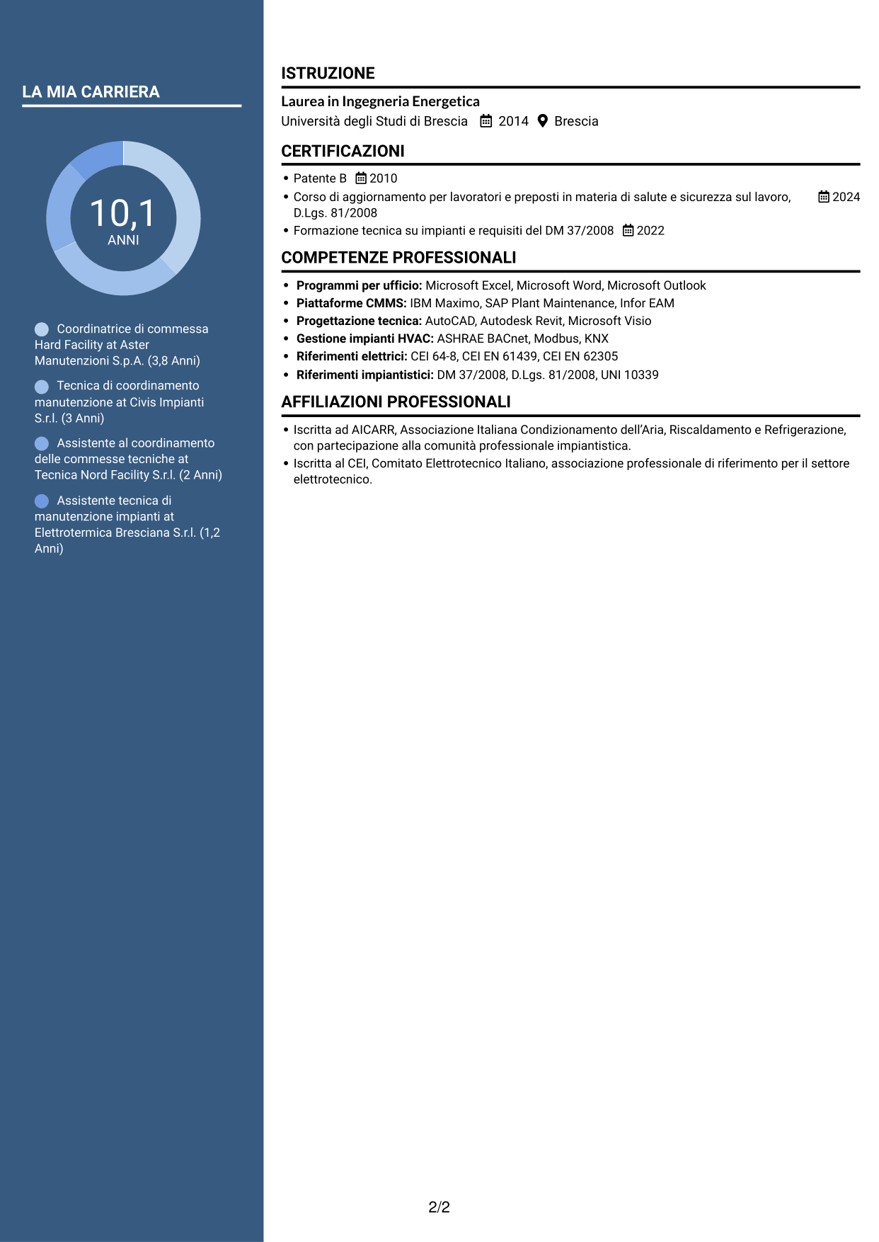 CV Elegante (formato con colonna laterale colorata e foto): Contract Coordinator - Hard Facility, pagina 2