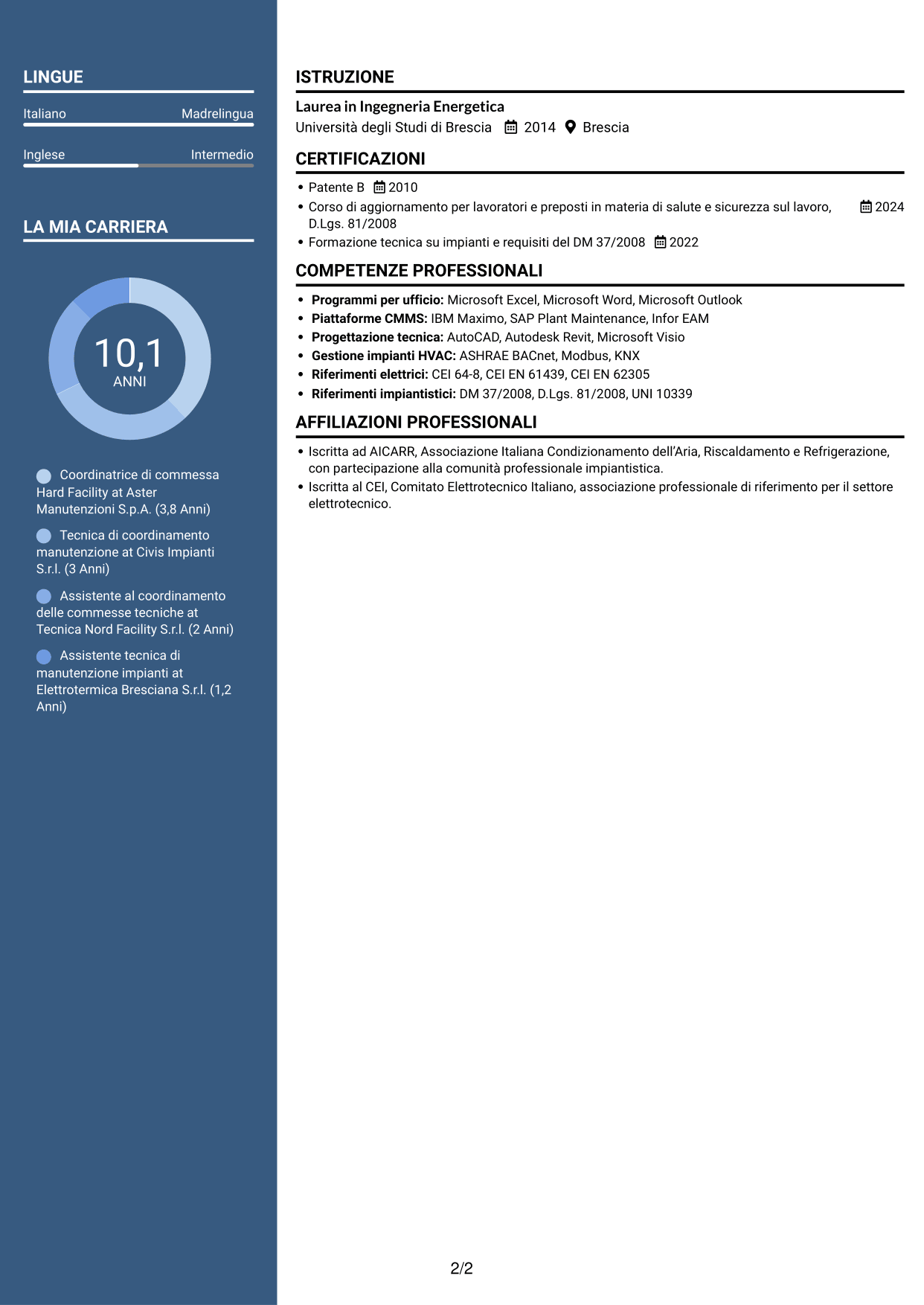CV Signature (formato con colonna laterale colorata e foto grande): Contract Coordinator - Hard Facility, pagina 2