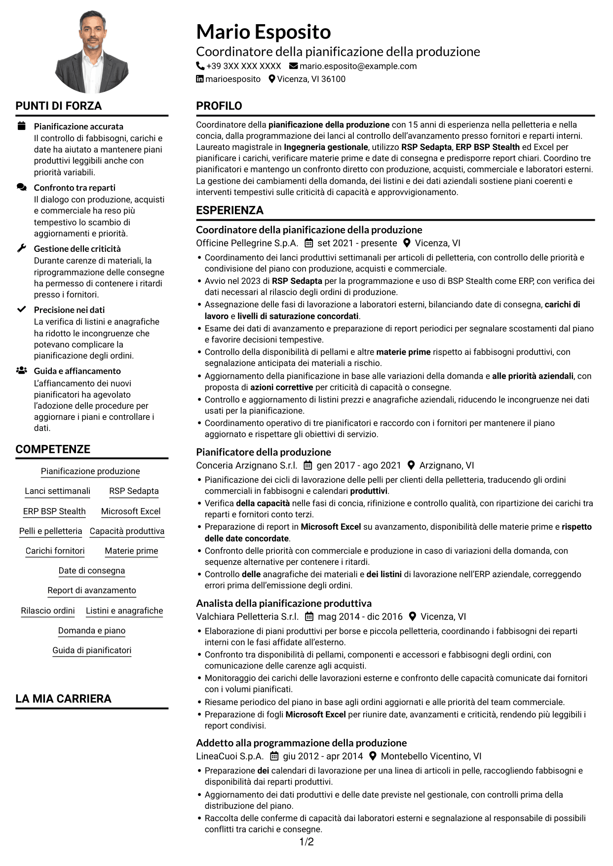 Esempio di curriculum — pagina 1