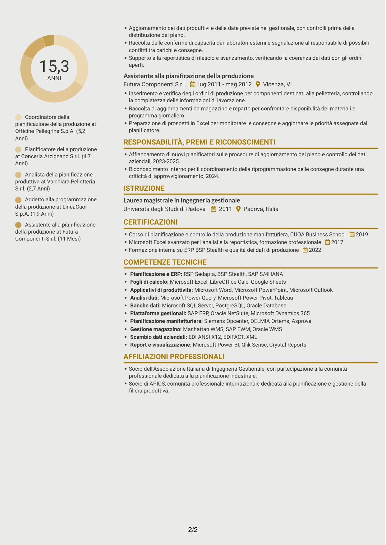 CV Dinamico (formato a due colonne con icone): Coordinatore della pianificazione della produzione - Pelletteria, pagina 2