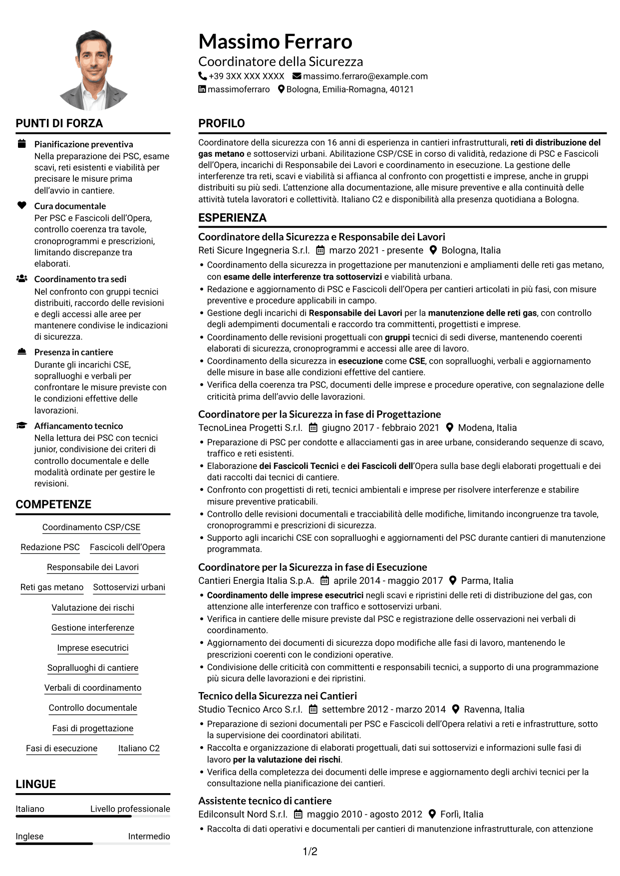 Esempio di curriculum — pagina 1