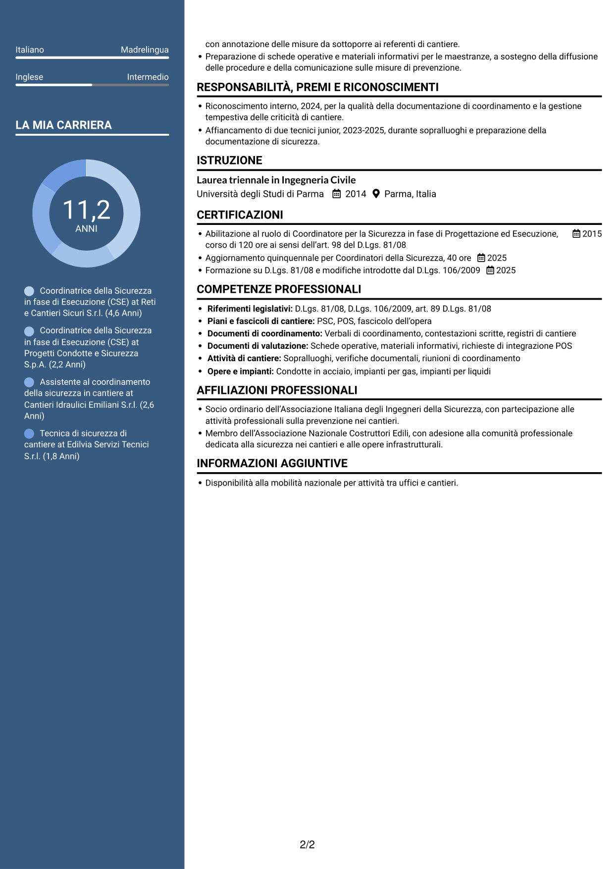 CV Elegante (formato con colonna laterale colorata e foto): Coordinatore della Sicurezza in fase di Esecuzione - Cantieri di condotte e impianti, pagina 2