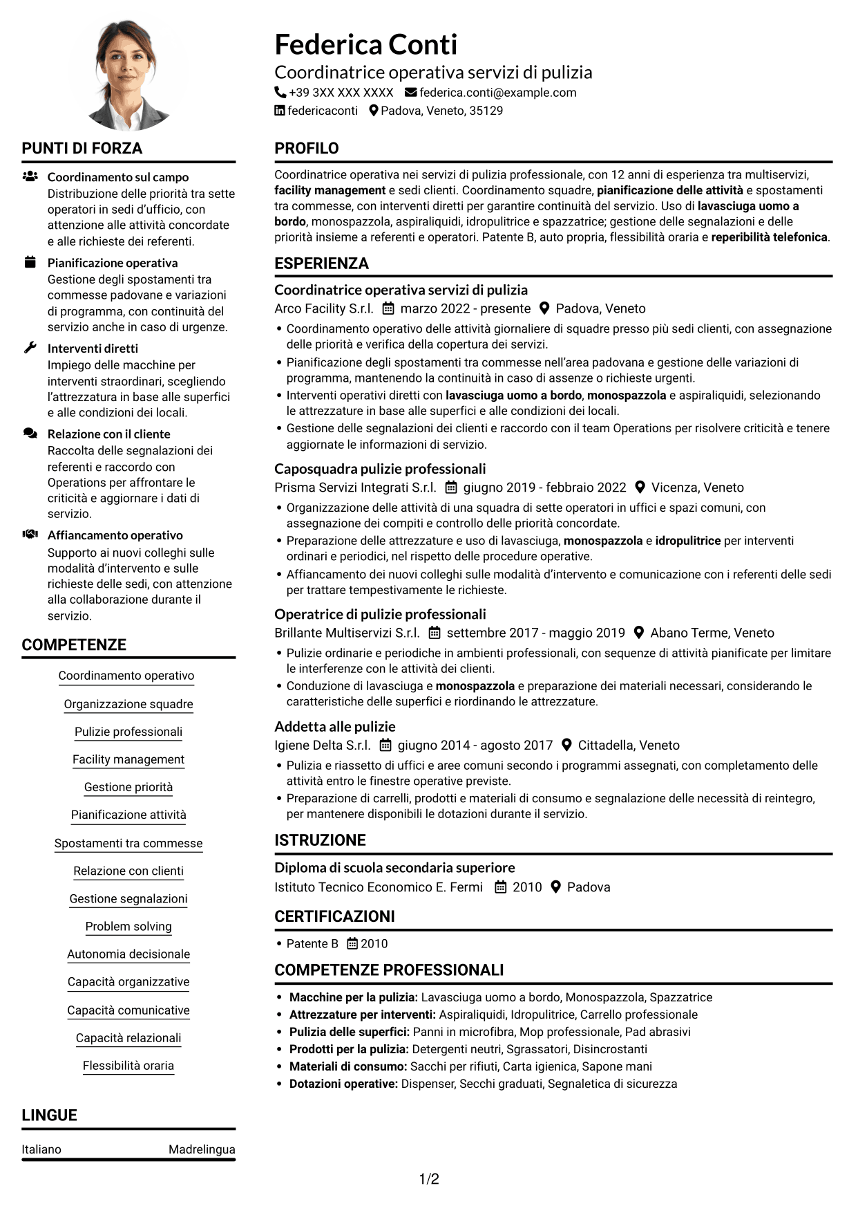 Esempio di curriculum — pagina 1