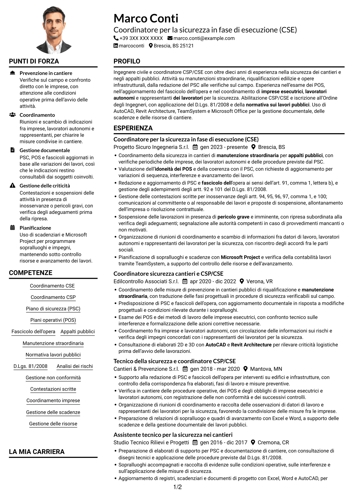 Esempio di curriculum — pagina 1