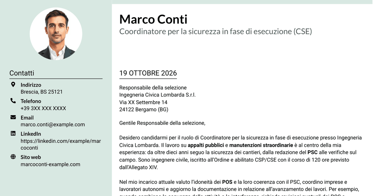 7 modelli di lettera di presentazione per Coordinatore per la sicurezza in fase di esecuzione (CSE) - Appalti pubblici, con esempi