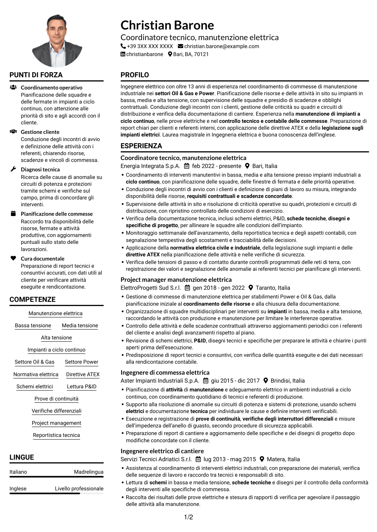 Esempio di curriculum — pagina 1