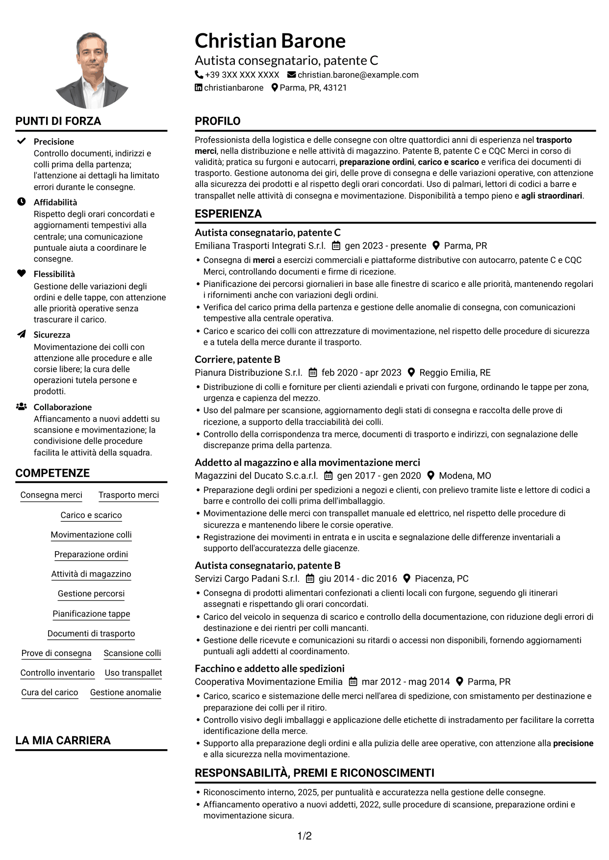 Esempio di curriculum — pagina 1