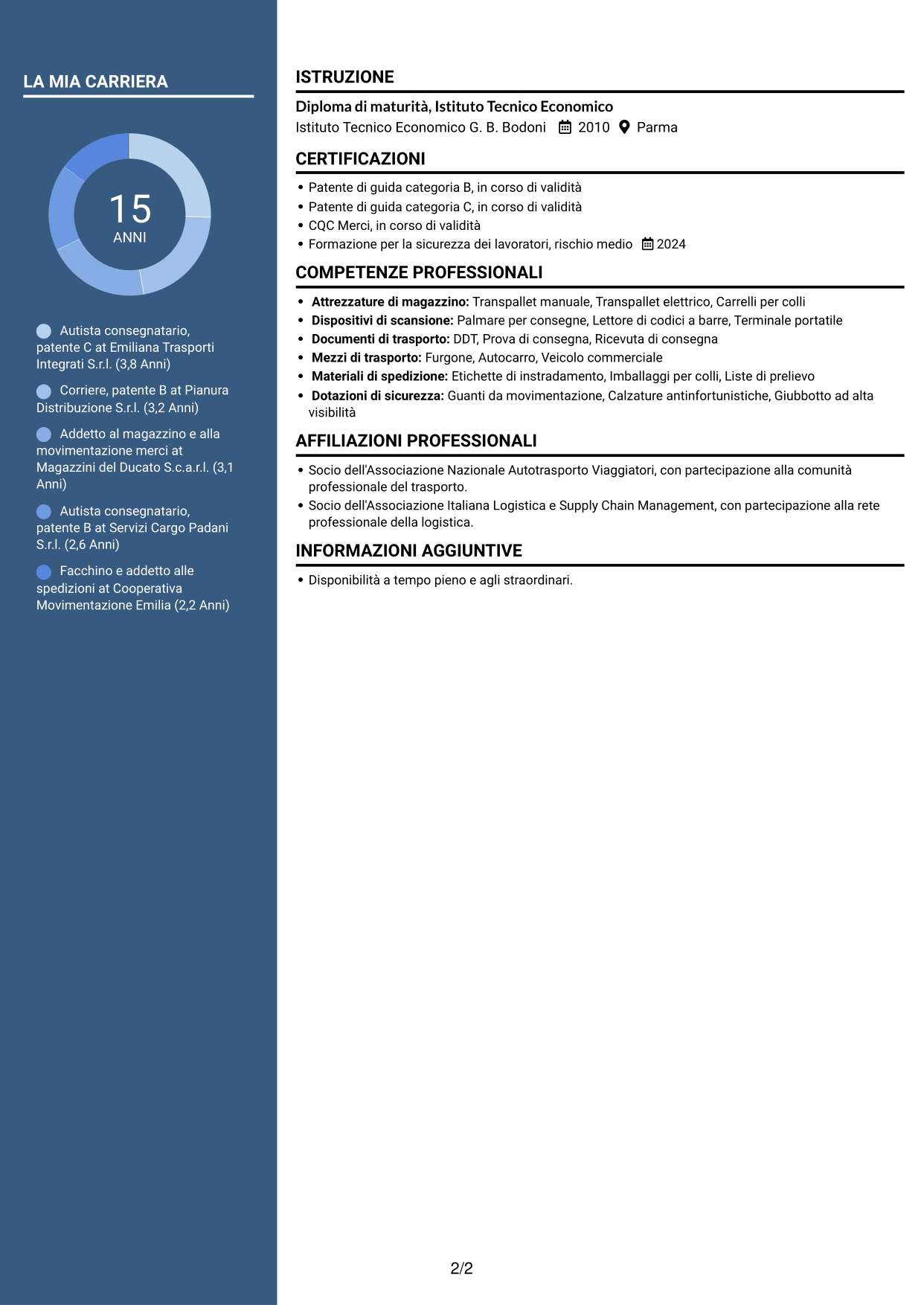 CV Signature (formato con colonna laterale colorata e foto grande): Corrieri e Facchini - Consegne e Magazzino, pagina 2