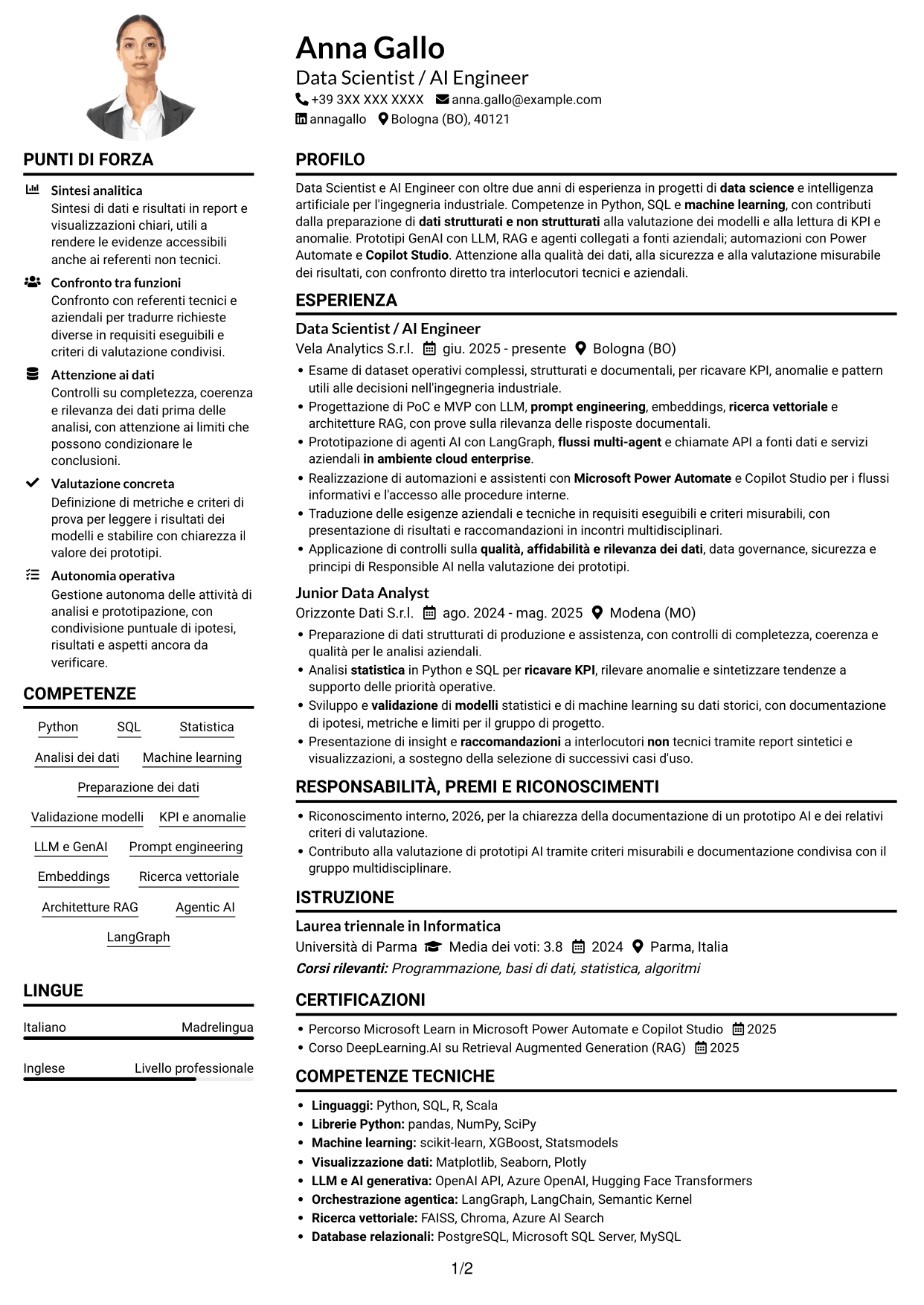 Esempio di curriculum — pagina 1