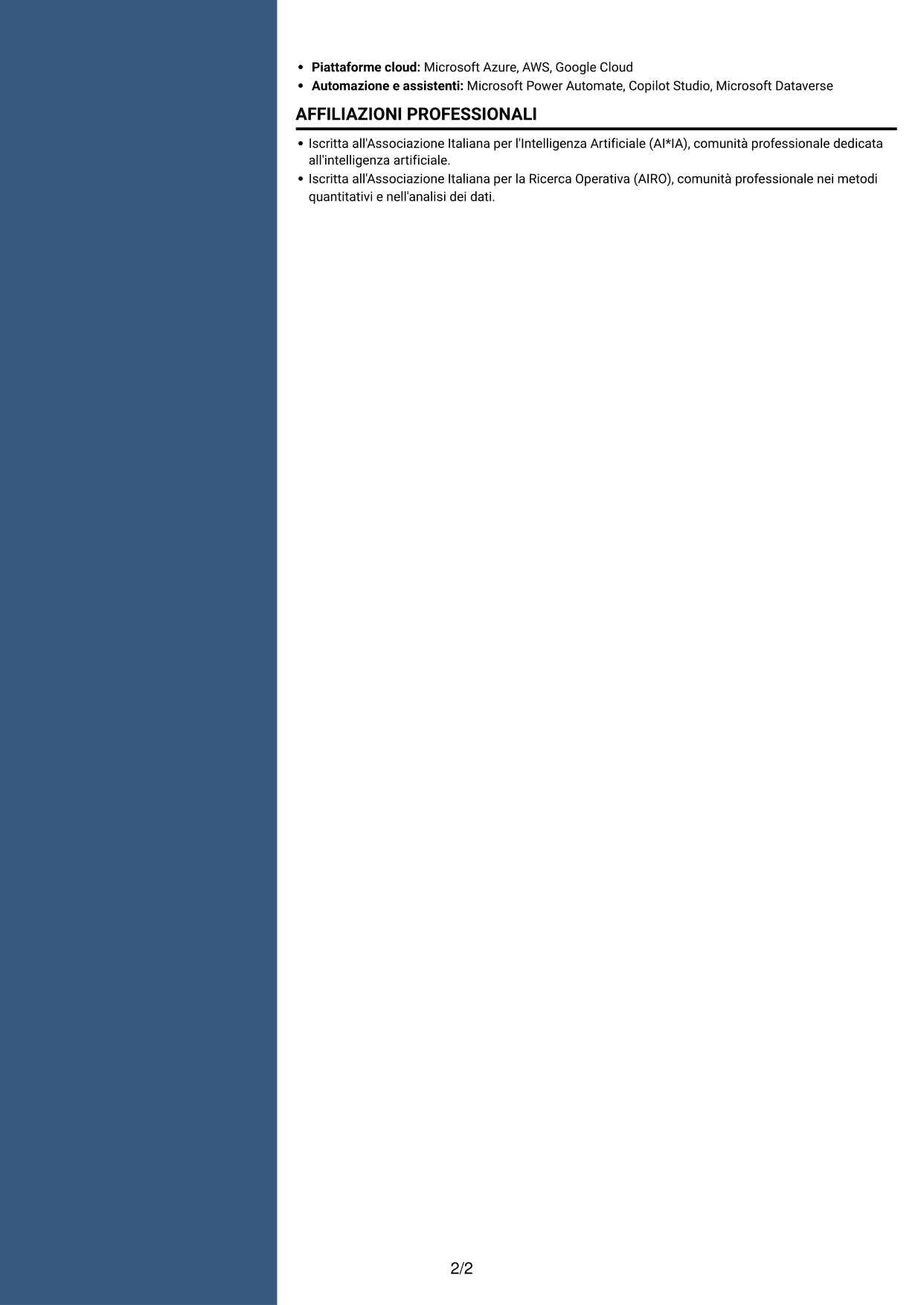 CV Signature (formato con colonna laterale colorata e foto grande): Data Scientist / AI Engineer - GenAI e AI agentica, pagina 2