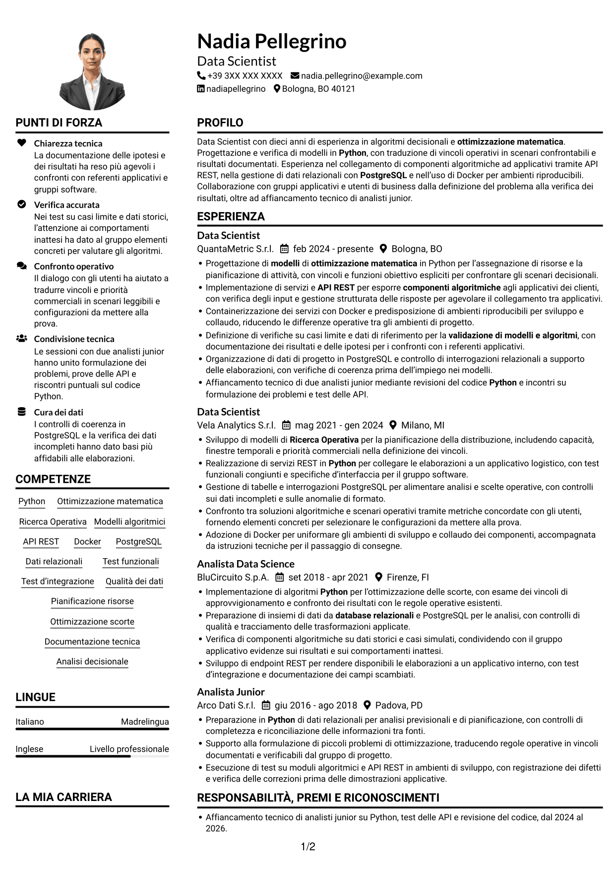 Esempio di curriculum — pagina 1