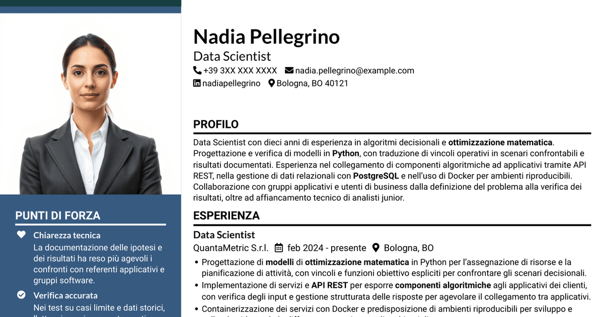 7 modelli di CV per Data Scientist - Python e Ricerca Operativa, con esempi