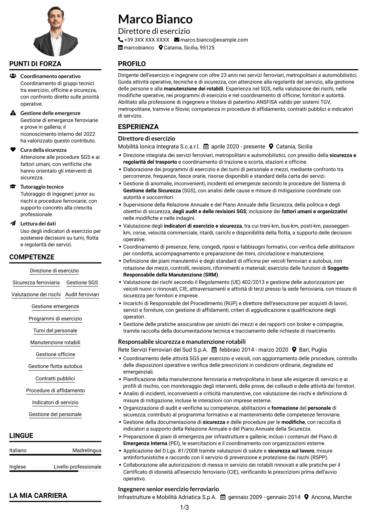 Esempio di curriculum — pagina 1