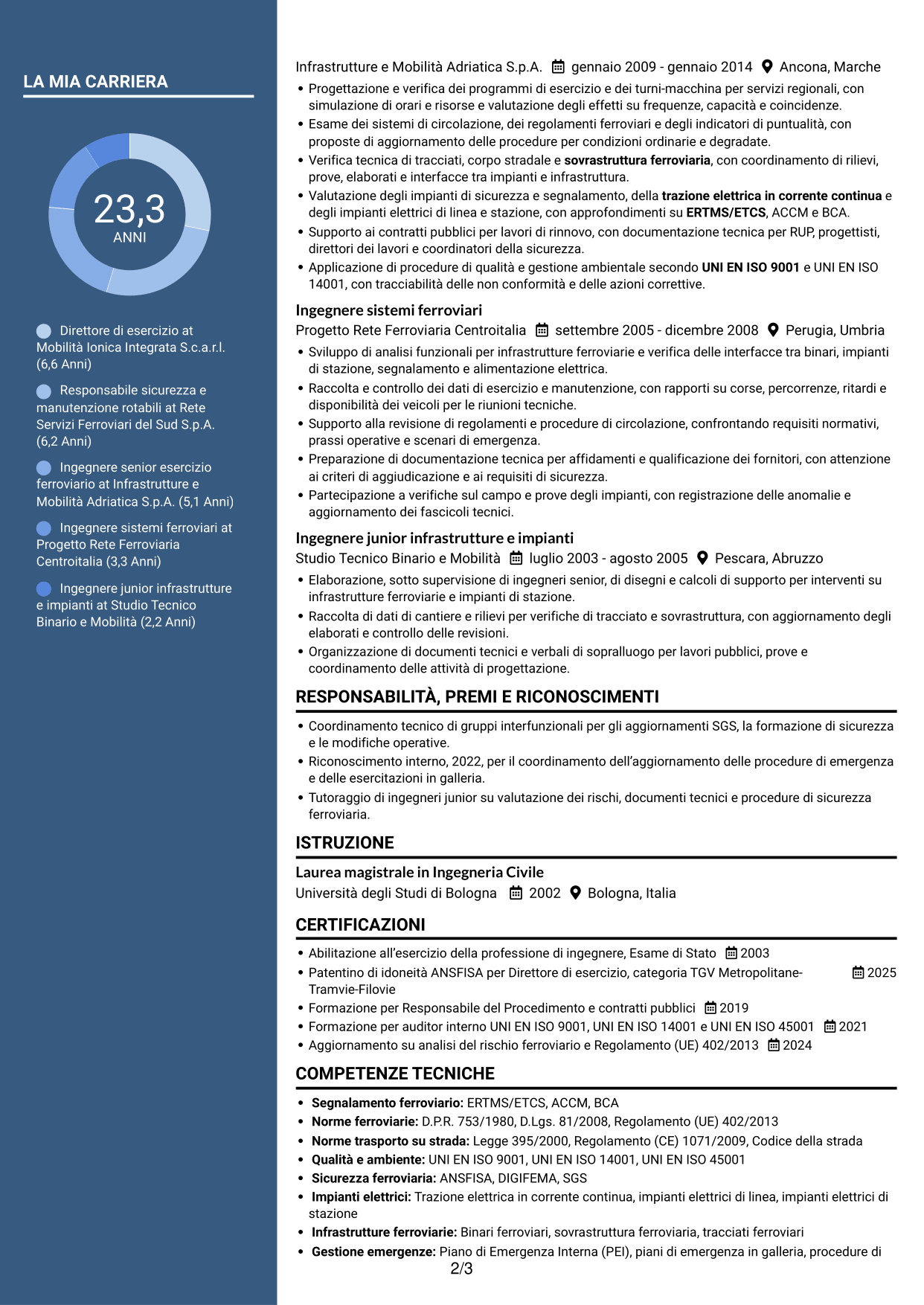 CV Elegante (formato con colonna laterale colorata e foto): Direttore di esercizio - Trasporto ferroviario e metropolitano, pagina 2