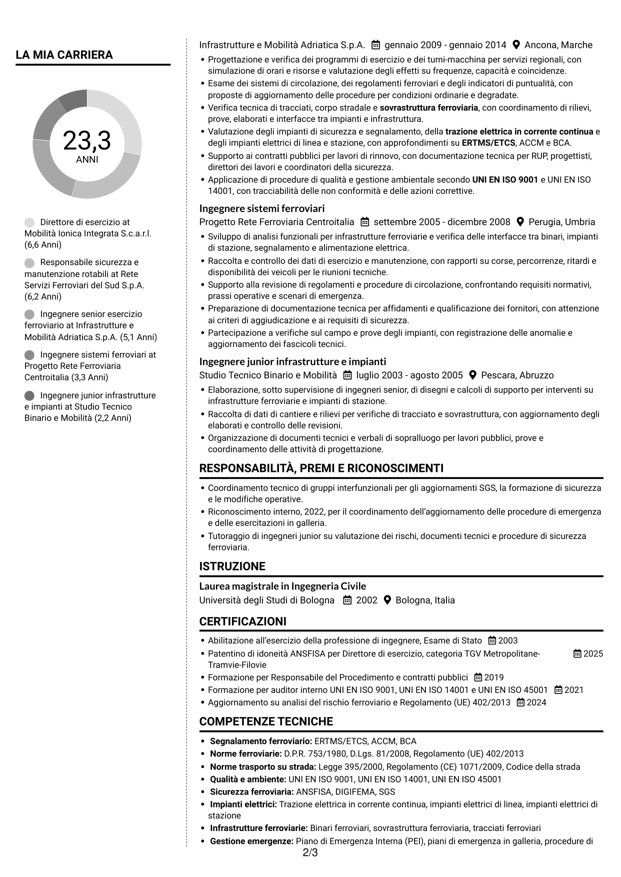 CV Moderno (formato a due colonne con foto a sinistra e separatore): Direttore di esercizio - Trasporto ferroviario e metropolitano, pagina 2
