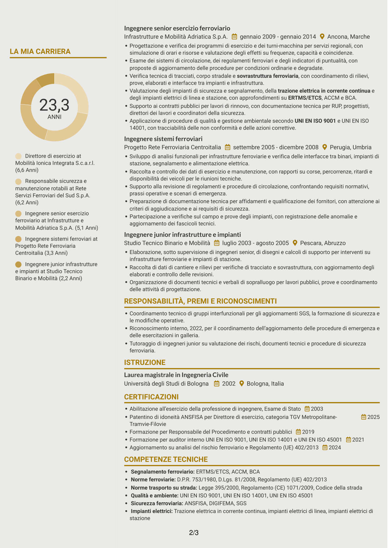 CV Dinamico (formato a due colonne con icone): Direttore di esercizio - Trasporto ferroviario e metropolitano, pagina 2