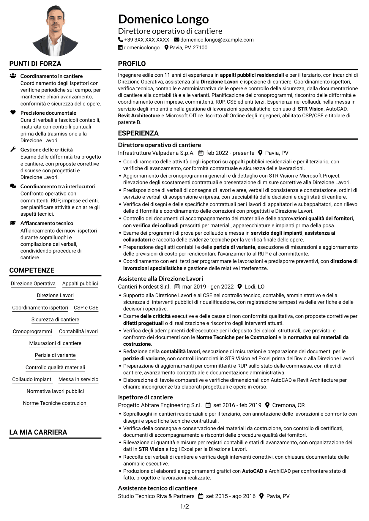 Esempio di curriculum — pagina 1