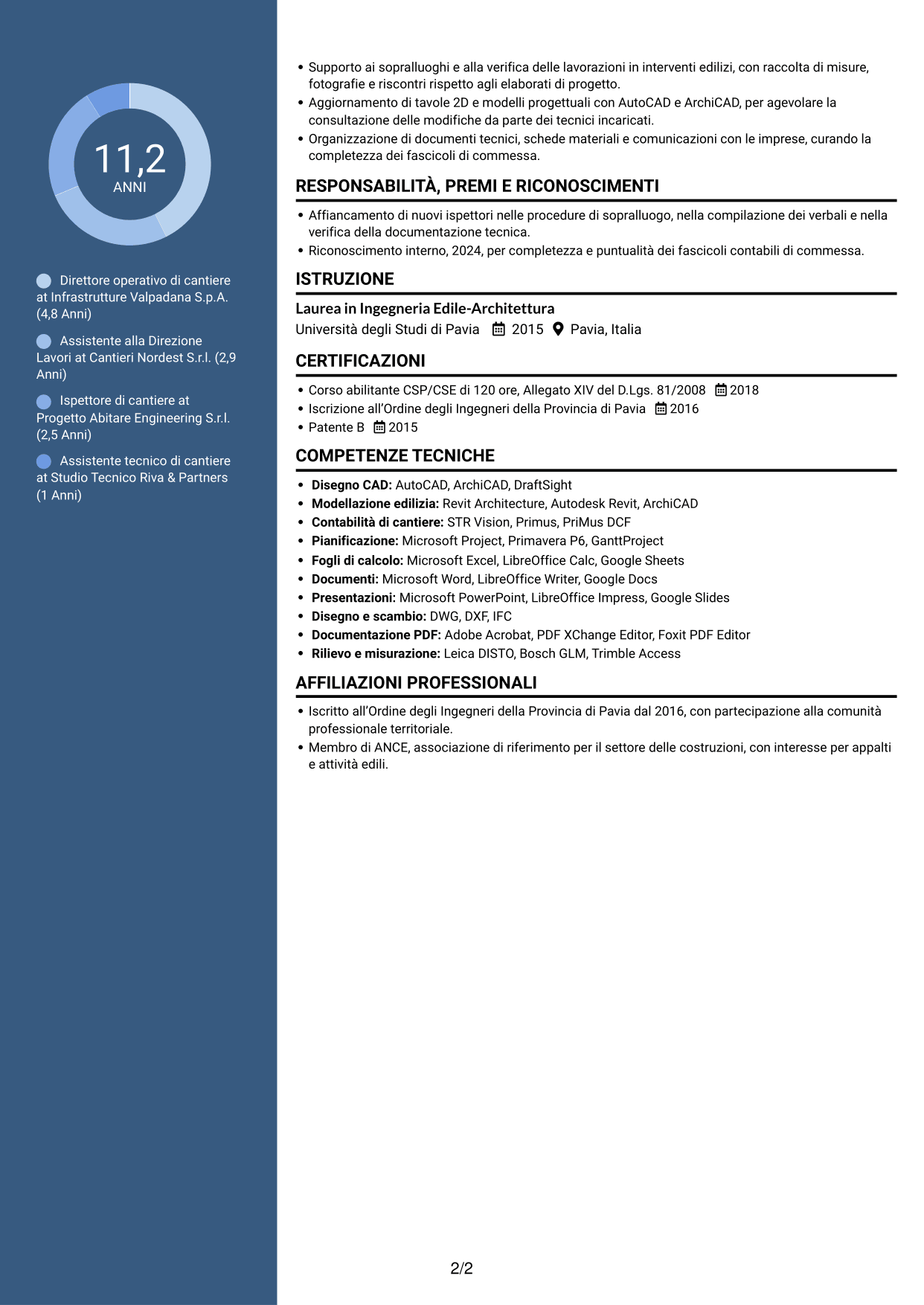 CV Signature (formato con colonna laterale colorata e foto grande): Direttore operativo - Appalti pubblici ed edilizia, pagina 2
