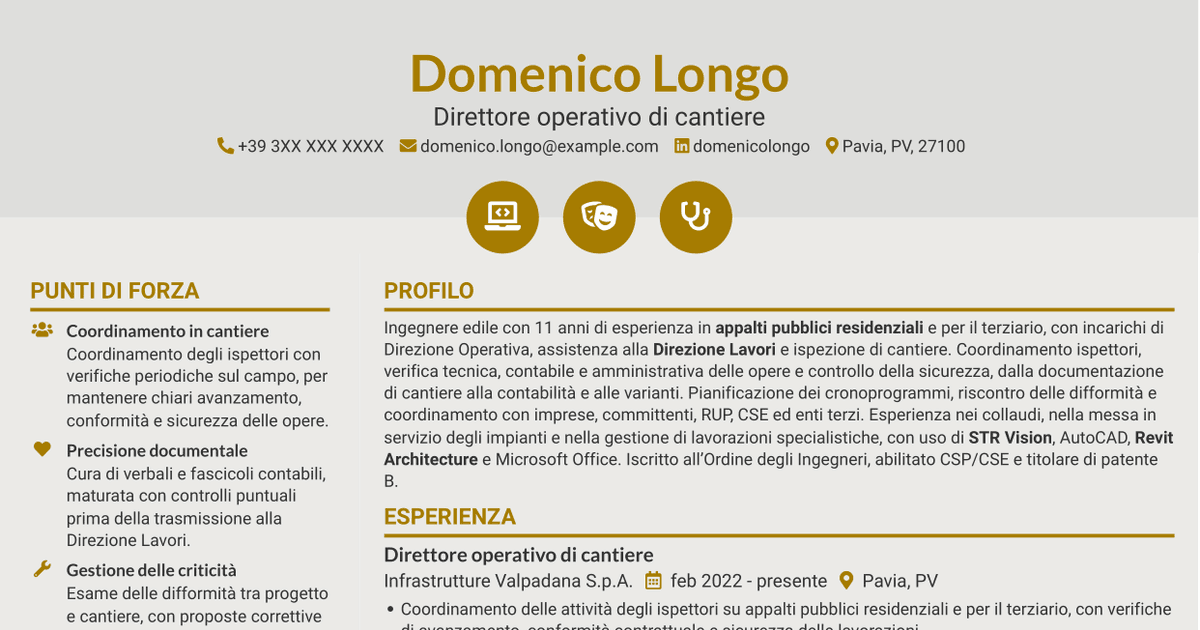 7 modelli di CV per Direttore operativo - Appalti pubblici ed edilizia, con esempi