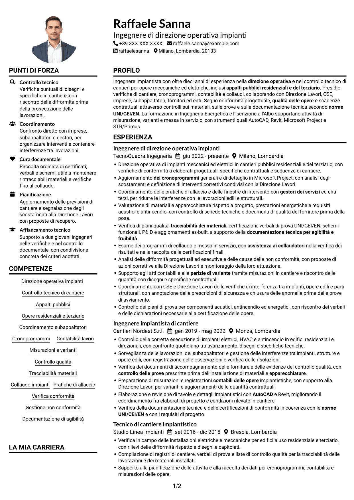 Esempio di curriculum — pagina 1